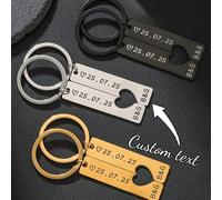 2 pièces Porte-clés de couple personnalisé en forme de cœur creux, en acier inoxydable, peut être gravé avec la date d'anniversaire, la date de naissance, l'heure et les noms, comme cadeaux pour les a