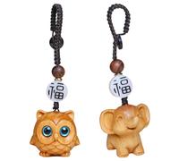 2 Pièces Porte-Clés en Bois Fait À La Main, Léger, Durable Et Portable, Forme D'Éléphant De Bébé Hibou, Souvenirs Rétro Créatifs, Clés Suspendues, Portefeuilles, Sacs Ou Décorations De Voiture.