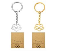 2 Pièces Porte-Clés en Forme de Cœur avec Cartes D'amitié Kit, Porte-CléS D'amitié Avec Symbole Infini, Pour Les Cadeaux D'anniversaire Des Dames, Cadeaux D'anniversaire (Or, Argent)