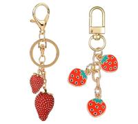2 Pièces Porte-Clés Fraise, Porte-Clés Fruits Créatifs, Porte-Clés Pendentif Fraise, Breloques De Sac Mignons, Porte-Clés en Métal, Accessoires Clés