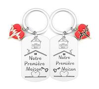 2 pièces Porte-clés Nouvelle Maison, Nouvelle Maison Nouvelles Aventures Cadeau de Pendaison de Crémaillère Décoration Bijoux Porte-clés pour Nouveau Propriétaire Épouse Mari Amoureux (4)