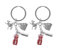 2 Pièces Porte-clés Pompier N°5 en Alliage de Zinc, Rouge Argenté