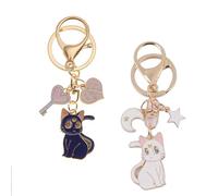 2 Pièces Porte-Clés Sailor Moon Porte-clés de Lune Chat Dessin Animé Mignon Porte Clef Motif Chat Métal pour Sacs à Main Cadeaux Anniversaire