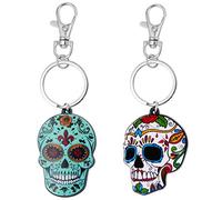 2 Pièces Porte-clés Tête De Mort Porte-clés De Voiture Accessoires De Voiture Mexique Mexicain Tête De Mort Porte-clés Corde Tressée Sac Porte-clés Manquer Décorer Métal Halloween