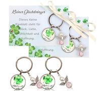 2 Pièces Porte-Clés Trèfle à Quatre Feuilles, Porte Clé, Porte Bonheur, Cadeau Porte-Clés Ange, Avec Carte De Bénédiction, Ange, Pendentif Décoratif, Cadeau d'Amitié, Adapté Aux Hommes Et Aux Femmes