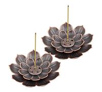 2 pièces Porte Encens de Lotusen Laiton,Support Encensoir,6 Trous avec Collecteur de Cendres,Brûleur d'Encens en Bâton