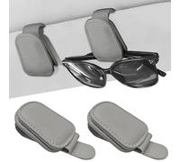 2 pièces porte lunettes pour voiture, support lunettes magnétique en cuir, gadget utile pour auto,accessoire voiture intérieur, pince à carte rangement voiture pour pare soleil et visière(Gris)
