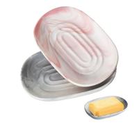 2 Pièces Porte Savon Céramique, Support Antidérapant pour Savon avec Motif Marbré pour la Salle de Bain, la Cuisine, l'Évier