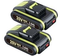 2 pièces pour Worx Batterie 18V(20V Max) 3.8Ah WA3551 avec indicateur WA3553 WR142E M700 WA3551, WA3551.1, WA3553, WA3553.1, WA3553.2, WA3556, WA3572, WA3605, WA3605