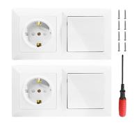 2 Pièces Prise Encastrée Interrupteur Universel Tout-en-un 16A 230V | Prise avec Interrupteur Mural Combiné avec Protection de Contact Installation Facile pour Salon Bureau Couloir Cuisine