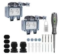 2 Pièces Prise Exterieure Etanche IP66 Double Prise de Courant et Volet de Protection Multiprise Electrique Murale de Jardin, Prise Anti-Poussière et Coupe-Vent avec Interrupteur, Voyant Lumineux