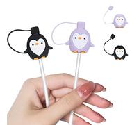2 Pièces Protecteur de Câbles pour iPhone Type-c USB avec Motif de Cartoon Pingouin, Protege Câbles Mignon Attaque de Câbles avec Capuchon Anti-Poussière, Design pour Les Filles Femmes et Garçons