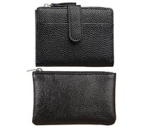 2 Pièces PU en Cuir Portefeuille, Portefeuille Minimaliste Classique, Sacs De Cartes Portables, Fournitures De Voyage, Carton Féminin (Noir).