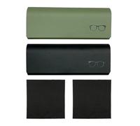 2 Pièces Pu Lunettes En Cuir Et 2 Morceaux De Tissu D'Essuyage, Verres Simples, Boîte De Rangement Portable, Accessoires De Verres.