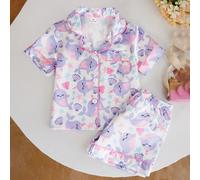 2 pièces Pyjamas pour filles tout-petits col cranté manches courtes shorts. Imprimé coloré et rêveur d'océan et de dauphins. Vêtements de nuit et de détente en satin doux, style décontracté moderne et