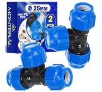 2 Pièces Raccord en T Ø 25 mm Coudé 90° en Polypropylène PP pour Connexion de Tuyau Polyethylene PE - MONTERAL
