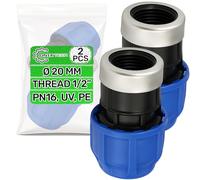 2 Pièces Raccord Manchon Ø 20 mm x 1/2″ Polypropylène PP pour Connexion de Tuyau Polyethylene PE Filetage Femelle Renforcé par une Bague en Acier Galvanisé - Garantie de 5 Ans - ONIX TECH