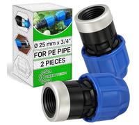 2 Pièces Raccord Manchon Ø 25 mm x 3/4″ Polypropylène PP pour Connexion de Tuyau Polyethylene PE Filetage Femelle Renforcé par une Bague en Acier Galvanisé - Garantie de 5 Ans - ONIX TECH