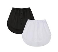 2 pièces Rallonge de Chemise Ajustable, Extension d'ourlet pour Minijupe, Extension de Chemise à Taille élastique, Faux Haut décontracté, Ourlet Polyvalent, réutilisable (Noir, Blanc)
