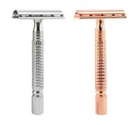 2 Pièces Rasoir à Barbe Manuel en Fer, Double Lame, Prise Texturée | Usage Maison ou Salon, Rasage Net et Précis, Format pour Garçon et Filles et Bébés, Style Ancien