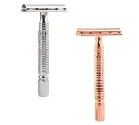 2 Pièces Rasoir Manuel Ancien pour Homme, Double Lame, Métal | Rasage Net et Précis, Design Texturé, Usage Salon Professionnel ou Maison, Format Compact, Fer