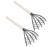 2 Pièces Râteau à 5 Dents en Fer avec Manche Bois | Griffe Pointue, Poignée Antidérapante, pour Ameublir le Sol, Filtrer le Sable, Ramasser Petits Cailloux et Coquillages