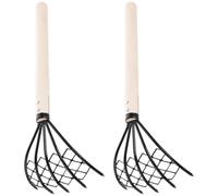 2 Pièces Râteau à Huîtres Maison 5 Dents en Fer et Bois, Plage | Outil pour Coquillages, Transport Facile, Usages Multiples, Ne Se Déforme Pas, Manche Bois, Fer
