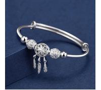 2 Pièces Réglable 925 argent Sterling attrape-rêves gland plume ronde perle bracelet à breloques et bracelet pour les femmes bijoux
