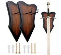 2 pièces réglable verticale Support Mural pour Épée avec du matériel, médiéval rétro épée Support pour couteau, multifonctionnel en bois massif affichage cintre pour l'arc armes dague, marron