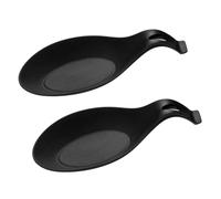 2 Pièces Repose Cuillère en Silicone, Porte Cuillère de Cuisine, Repose Cuillère à Chaleur de Cuisine, Pose Ustensile, Silicone Spoon Rest pour Louches, Pinces, Spatule, la Salle à Manger (Noir)
