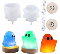 2 Pieces Resin Mould Lamp Night Light Resin Mould Silicone Ghost Bulb Epoxy Moulding Night Light With 2 Wooden Base For Halloween Decoration (Ghost)