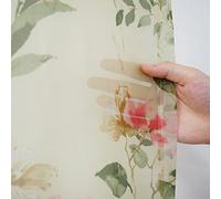 2 Pièces Rideau Blanc Voilage a Oeillet Fleurs Roses Beige avec Motif Mariage Decor 2x140x240CM (Largeur x Hauteur), Moderne Voilages Intérieurs Draperie Souple Elégant Romantiques