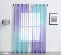 2 Pièces Rideau Blanc Voilage a Oeillet Gradient de Bleu Violet avec Motif Mariage Decor 2x140x240CM (Largeur x Hauteur), Moderne Voilages Intérieurs Draperie Souple Elégant Romantiques