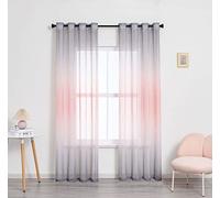 2 Pièces Rideau Blanc Voilage a Oeillet Gradient de Rose Gris avec Motif Mariage Decor 2x140x240CM (Largeur x Hauteur), Moderne Voilages Intérieurs Draperie Souple Elégant Romantiques