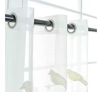 2 Pièces Rideau Blanc Voilage a Oeillet Oiseau brodé Blanc avec Motif Mariage Decor 2x140x240CM (Largeur x Hauteur), Moderne Voilages Intérieurs Draperie Souple Elégant Romantiques