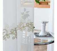 2 Pièces Rideau Blanc Voilage a Oeillet Perle de Fleurs dorées avec Motif Tenture Mariage Decor 2x140x220CM (Largeur x Hauteur), Moderne Voilages Intérieurs Draperie Souple Elégant Romantiques