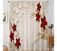 2 pièces Rideau de fenêtre imprimé avec des fleurs rouges, rideau sans trous, faire référence à la décoration pour chambre à coucher, bureau, cuisine, salon, étude à la maison 60*150 (2 panneaux),130*