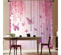 2 pièces Rideaux à motif floral et papillon avec passants pour tringle, design de protection de l'intimité, convient pour la chambre à coucher, le bureau, le salon, le balcon, le studio, le dortoir, l