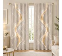 2 pièces Rideaux abstraits courbes blanc cassé, impression numérique sur polyester, motif géométrique courbe, style luxe moderne, rideaux en tissu à poche pour tringle, décoration de fenêtre pour cham