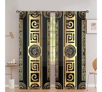 2 pièces Rideaux décoratifs de luxe noir & or avec motif méandre, impression numérique haute définition, matériau polyester semi-transparent, résistant à la décoloration. Convient pour les rideaux de