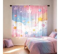 2 pièces Rideaux dégradé rose violet bleu avec motif nuage et étoile de dessin animé, impression plate 2D, style poche à tringle, imprimé sur un seul côté, non occultant, sans doublure, convient pour 