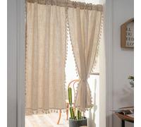 2 pièces Rideaux en lin à franges de couleur unie rétro, conception à passants, convient pour le salon et la chambre à coucher - Rideaux transparents et filtrants (les embrasses ne sont pas incluses)