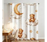 2 pièces Rideaux transparents avec ours en peluche rêveur et nuage - 100% polyester semi-transparent avec passants. Convient pour la chambre, le salon, la cuisine et le bureau. Décoration moderne lava