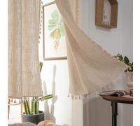 2 pièces Rideaux vintage fait à la main de matière similaire au lin, rideaux de confidentialité beiges pour l'entrée, la chambre à coucher, la penderie, la fenêtre, bloquant la lumière et l'isolation 