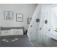 2 Pièces Rideaux Voilage Astronaute Enfant Voilages Intérieurs à Broderie, Imprimé Floral Semi-Transparent Voile à Oeillets Rideau Décoration Tamisante de Salon Cuisine Chambre 2x170x140CM