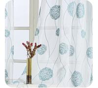 2 Pièces Rideaux Voilage Vert Turquoise 140x145cm à Oeillets Rideau de Fenêtre Court Voilages Intérieurs à Broderie de Nid Déc[628]