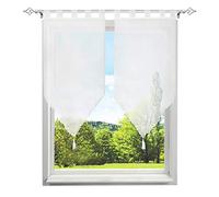 2 Pièces Rideaux Voilages Brise-bises Transparent LxH/45x90CM Couleur Uni avec Pompon Décoration de fenêtre Chambre Cuisine Café (Blanc-Pattes)