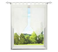 2 Pièces Rideaux Voilages Brise-bises Transparent LxH/45x90CM Couleur Uni avec Pompon Décoration de fenêtre Chambre Cuisine Café (Beige-Pattes)