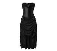 2 Pièces Robe Corset Femme sans Manches Gothique Irrégulier Coupe Slim Plissée Vintage Cour Victorienne Cosplay Pirate Costume Chic Steampunk Médiévale Halloween Carnaval Mi Longue Dress