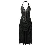 2 Pièces Robe Corset Femme sans Manches Gothique Irrégulier Coupe Slim Plissée Vintage Victorienne Steampunk Cour Médiévale Costume Chic Cosplay Pirate Halloween Carnaval Mi Longue Dress